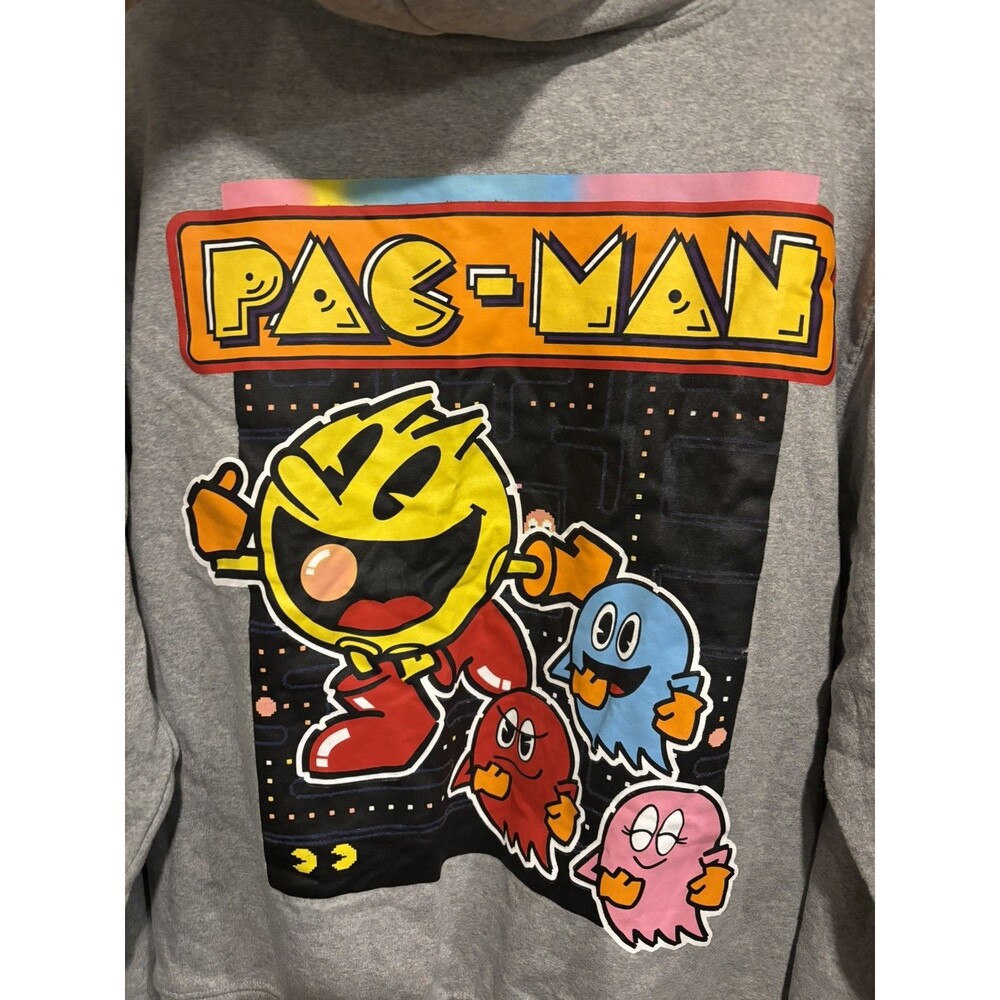 PAC-MAN Bandai Namco Entertainment Graphic Print Gray Pullover Hoodie Size M - Picture 4 of 6